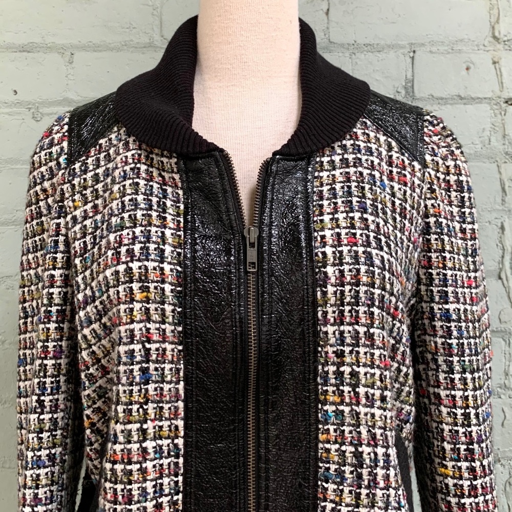 Tweed and Faux Leather Bomber Jacket - French Connection - Picture 2 of 11